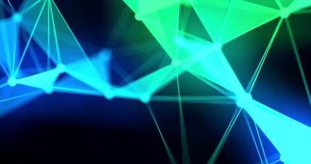 Wall Mural - abstract blue green geometrical on black background, futuristic plexus fractal effect