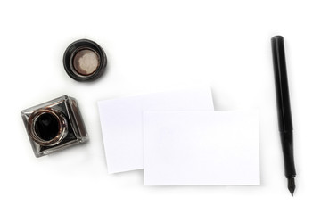 Wall Mural - Blank business cards mockup with vintage stationery on white