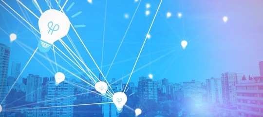 Poster - Composite image of abstract image of lightbulbs