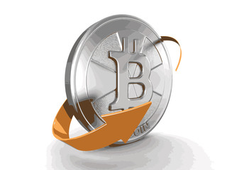 Poster - Bitcoin and arrow. Image with clipping path