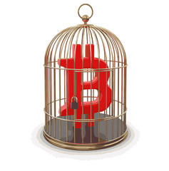 Poster - Gold Cage with Bitcoin sign. Image with clipping path