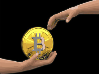Poster - Bitcoin in hands. Image with clipping path