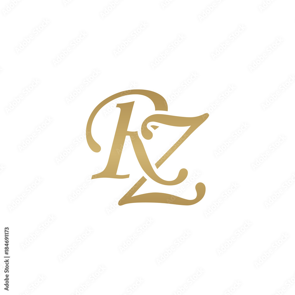 Initial letter RZ, overlapping elegant monogram logo, luxury golden ...