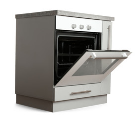 Kitchen cabinet with oven on white background