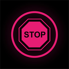 Poster - Neon Button rund - Stoppschild