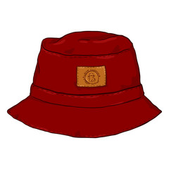 Wall Mural - Vector Single Red Cartoon Bucket Hat. Front View.