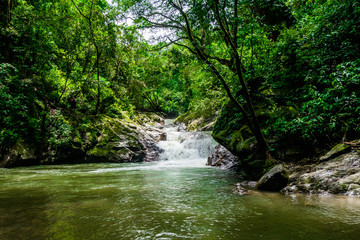 Beautiful outdoor view of the Minca waterfall, Santa Marta, Colombia