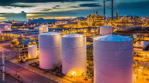 Fotomural Aerial view oil terminal is industrial facility for storage tank of oil and petrochemical industry products ready for transport to further storage facilities