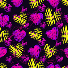 Abstract Seamless Heart Pattern For Girls,boys. Creative Vector Background With Hearts, Cute Girlish Pattern. Funny Wallpaper For Textile And Fabric. Fashion Heart Style. Colorful Bright.
