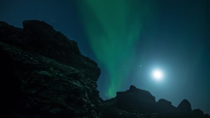 Wall Mural - aurora borealis over full moon illuminated volcanic landscape iceland