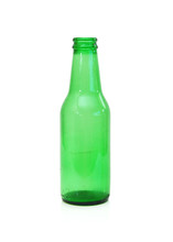 Empty Green Beer Bottle Isolated On The White Background
