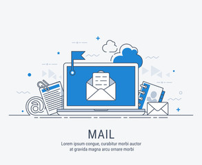 Fototapete - laptop with envelope and document on screen. e-mail, email marketing, internet advertising concepts.