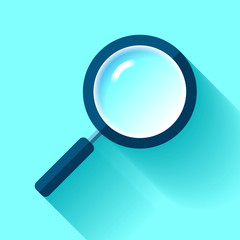 Poster - Search loupe icon in flat style, magnifying glass on color background. Vector design object for you project 