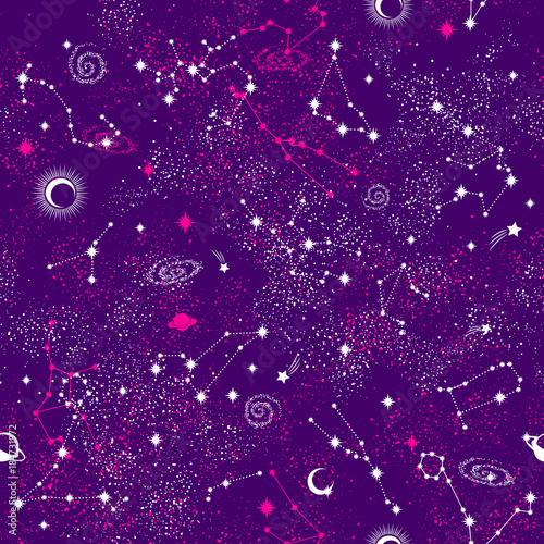 Cotton fabric Galaxy constilation seamless pattern print