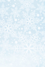 Light Defocused Winter Background With Blue Snowflakes, Vertical Image
