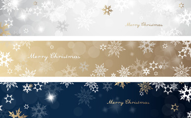 Wall Mural - set of three colorful christmas background banners with snowflakes and simple merry christmas text -