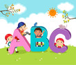 Cartoon kids with ABC letters