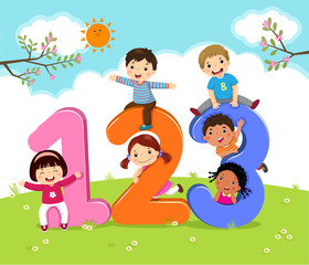 Wall Mural - Cartoon kids with 123 numbers