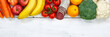 Obst und Gemüse Sammlung Lebensmittel Früchte essen kochen Zutaten Banner Textfreiraum von oben