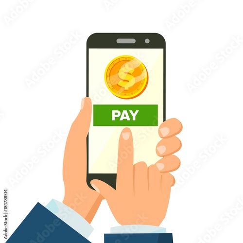 Mobile Payment Vector Hand Holding Smart Phone Commerce Concept Mobile Payment Vector Hand Holding Smart Phone Commerce Concept Wireless Money Transfer Isolated Flat Cartoon Ilration