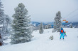 Skiers in a winter ski resort.