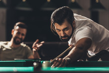 Handsome Caucasian Man Playing In Snooker