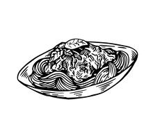 Isolated Detail Vintage Hand Drawing Food Sketch Illustration - Spaghetti