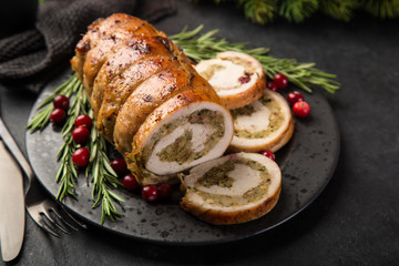 Wall Mural - stuffed turkey breast roll for Christmas dinner