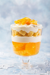 Orange rifle. Festive layered dessert in glass for Christmas dinner