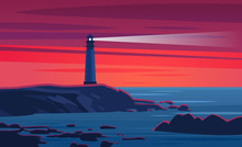 Lighthouse On Sunset.