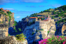 Beautiful Landscape Of Meteora With Christian Monastery On Top Of Mountain In Greece - Europe