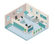 Modern creative doctor clinic office space interior design in isometric view
