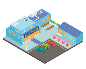 Wall Mural - Modern Isometric Electrical Store Commercial Building Illustration