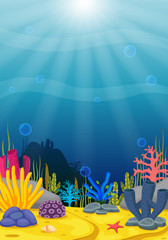 Wall Mural - Underwater scene with tropical coral reef