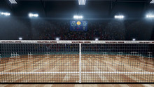 Empty Professional Volleyball Court In Lights