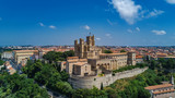 Fototapeta  - Aerial top view of Beziers town architecture and cathedral from above, South France
