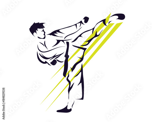 Dekoracja na wymiar  namietny-zawodnik-taekwondo-wykonujacy-szybka-poze-uderzenia-pioruna