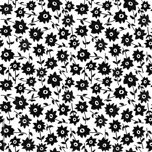 Materiał do szycia Black Floral Pattern