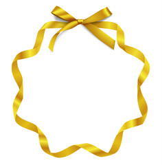 Wall Mural - golden bow with long ribbon isolated on white. decorative holiday frame for tag decor. vector illust