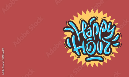 Cuadros en Lienzo Happy Hour Design Funny Cool Brush Lettering Graffiti Style.