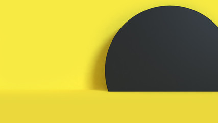 abstract black semicircle yellow background 3d rendering