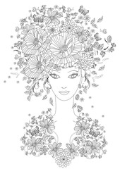 Fotomurales - fabulous girl with summer flowers and butterflies for your color