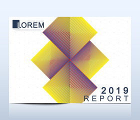 Poster - Modern vector template for bi fold brochure, leaflet, flyer, cover, catalog, magazine or annual report in A4 size. Bright abstract pattern background with line texture and gradients, colored square.