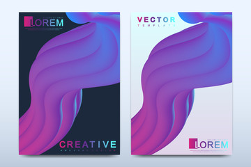 Poster - Modern vector template for bi fold brochure, leaflet, flyer, cover, catalog, magazine or annual report in A4 size. Abstract background with fluid multicolored waves. Futuristic trendy design