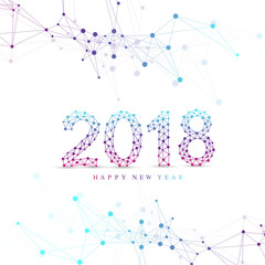Aufkleber - Text design Christmas and Happy new year 2018. Graphic background communication. Connected lines with dots. Design element for presentations, postcards, flyers, leaflets and posters, illustration.