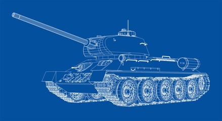 Wall Mural - Blueprint of realistic tank
