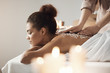 © Cookie Studio - Beautiful african girl resting enjoying spa health massage with sea salt.