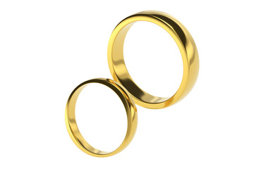 3d render of golden rings isolated on white background