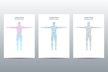 cover or poster design with human body, scientific and technological concept, vector illustration.