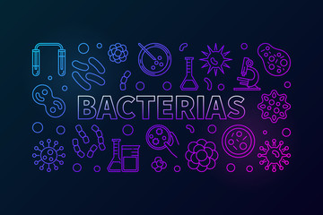 Bacterias horizontal colorful illustration or banner on dark bac